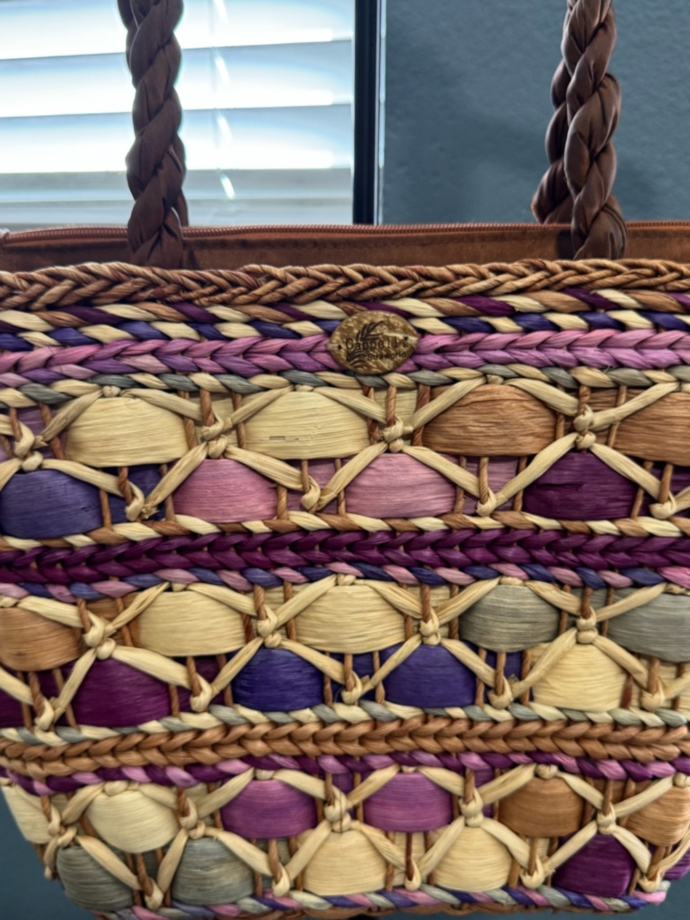 Cappelli Straworld Multicolor Woven Straw Tote — Purple, Pink & Natural - Picture 11 of 12